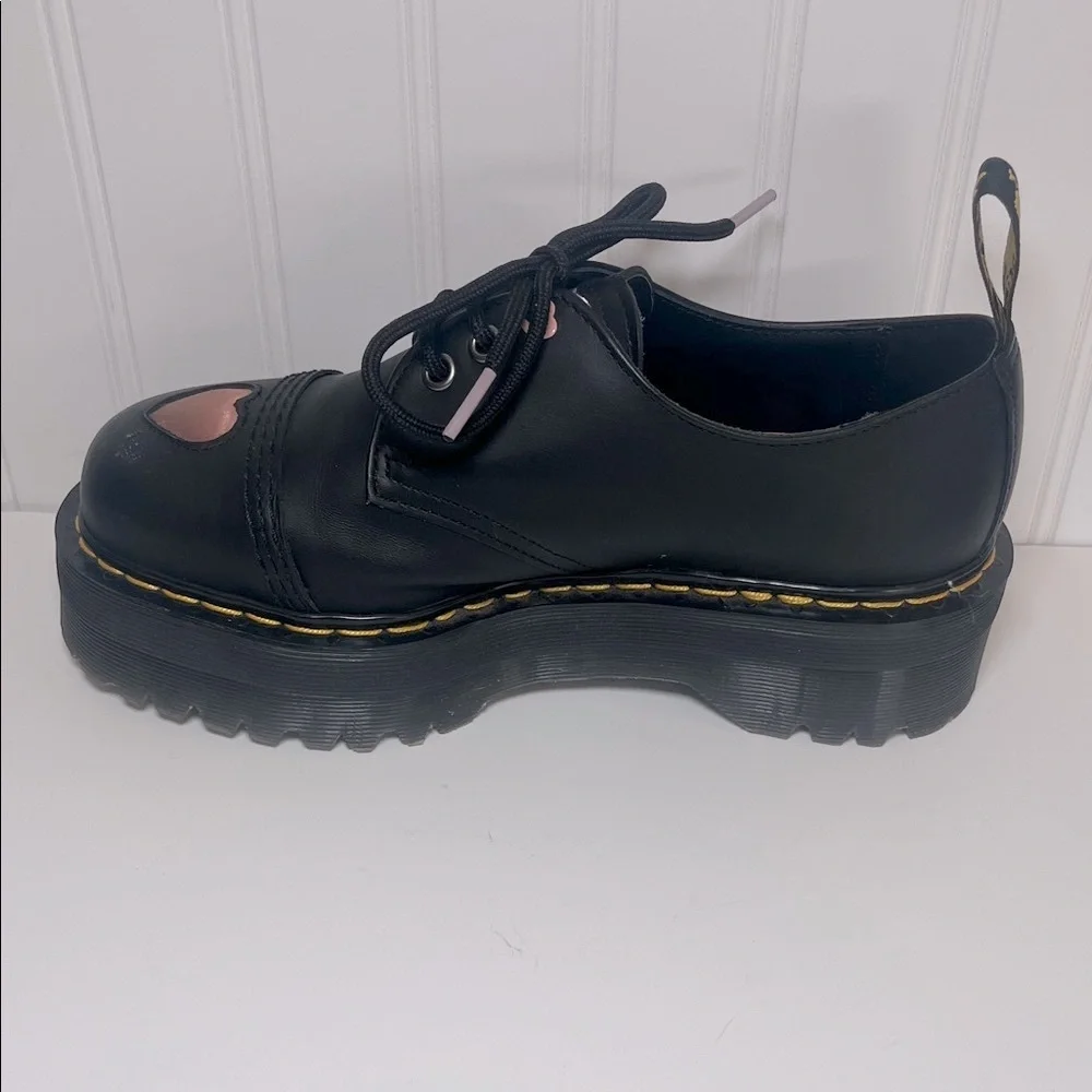 Dr. Martens 1461 Quad Heart Platform Shoes with Pink Heart Accents